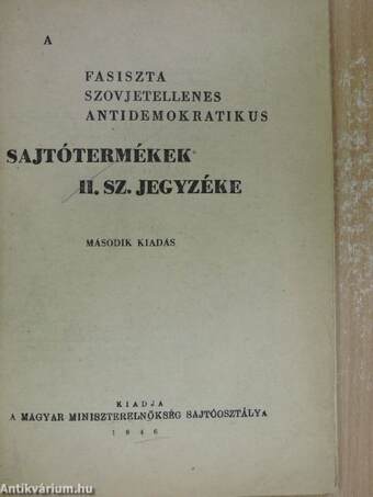 A fasiszta szovjetellenes antidemokratikus sajtótermékek II. sz. jegyzéke