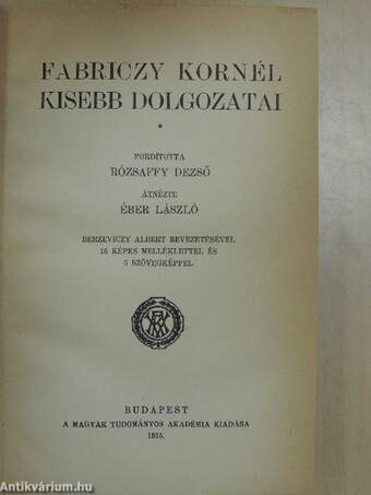 Fabriczy Kornél kisebb dolgozatai