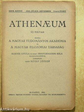 Athenaeum 1943. július-december 3. és 4. füzet 