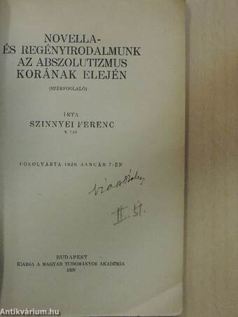 Novella- és regényirodalmunk az abszolutizmus korának elején