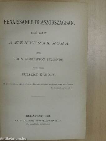 Renaissance Olaszországban I-III.