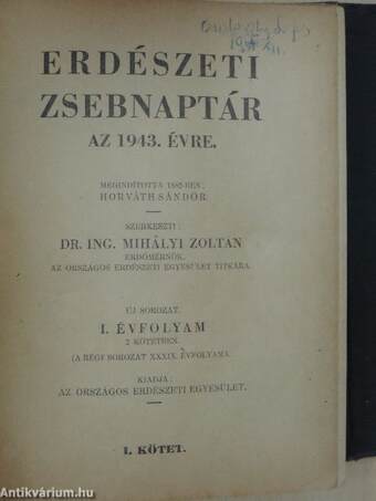 Erdészeti zsebnaptár az 1943. évre I.