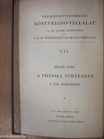 A physika története a XIX. században I-II.