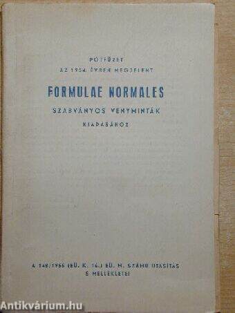 Pótfüzet az 1954. évben megjelent Formulae normales szabványos vényminták kiadásához (töredék)
