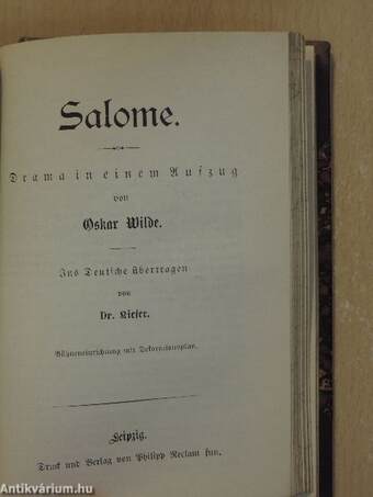 Három mese/Bunbury/Az eszményi férj/Lady Windermere legyezője/De Profundis/Salome (gótbetűs)/Die Ballade vom Zuchthaus zu Reading (gótbetűs)