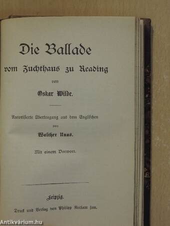 Három mese/Bunbury/Az eszményi férj/Lady Windermere legyezője/De Profundis/Salome (gótbetűs)/Die Ballade vom Zuchthaus zu Reading (gótbetűs)