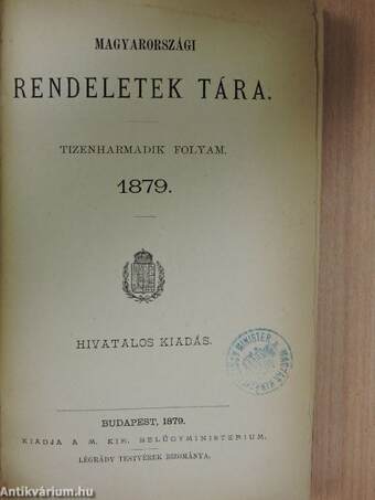 Magyarországi Rendeletek Tára 1879/1-195.