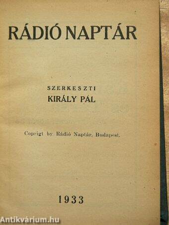 Rádió Naptár 1933.