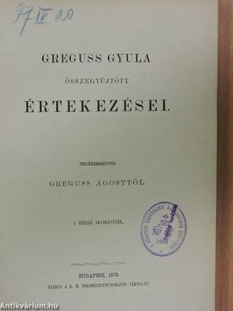 Greguss Gyula összegyüjtött értekezései