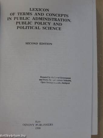 Lexicon of Terms and Concepts in Public Administration, Public Policy and Political Science