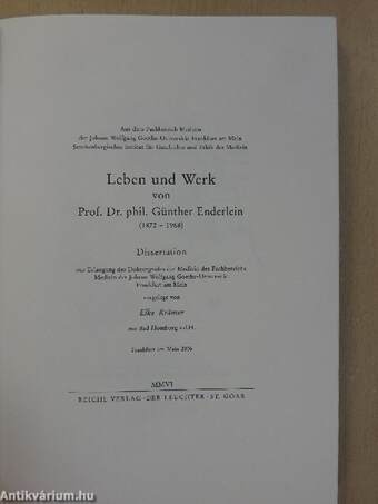 Leben und Werk von Prof. Dr. phil. Günther Enderlein 1872-1968