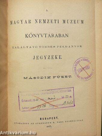 A Magyar Nemzeti Muzeum könyvtárában található többes példányok jegyzéke