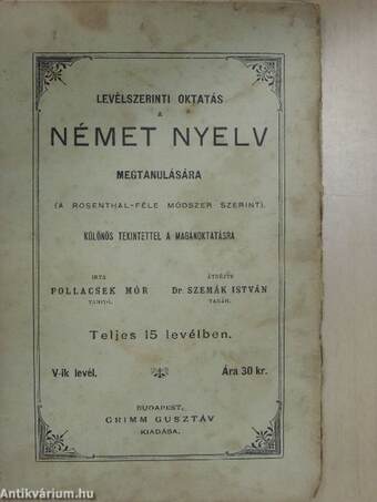 Levélszerinti oktatás a német nyelv megtanulására V-VIII., XII-XIV. (nem teljes)