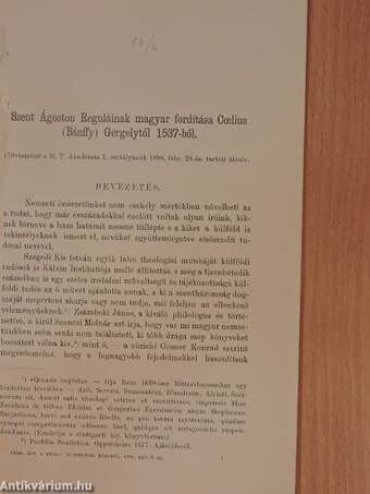 Szent Ágoston Reguláinak magyar fordítása Coelius (Bánffy) Gergelytől 1537-ből