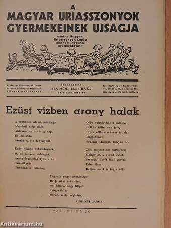 A Magyar Uriasszonyok Gyermekeinek Ujságja 1935. július 20.