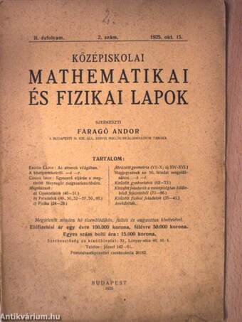 Középiskolai mathematikai és fizikai lapok 1925-1926. (nem teljes évfolyam)