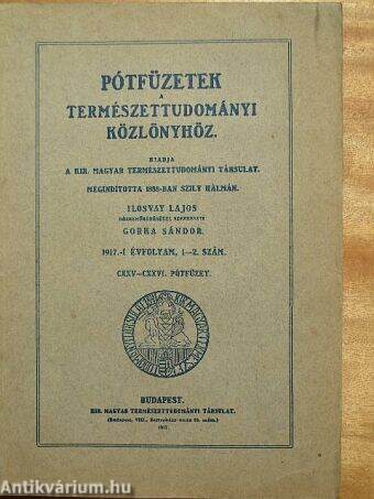 Pótfüzetek a Természettudományi Közlönyhöz 1917/1-2.