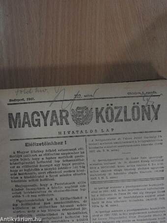 Magyar Közlöny 1947. október 1.-december 31.