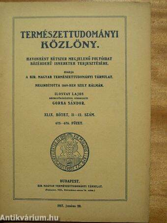 Természettudományi Közlöny 1917. junius 20.