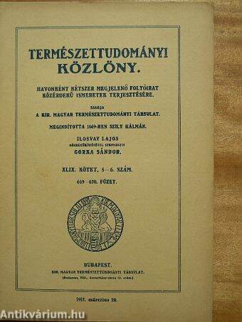 Természettudományi Közlöny 1917. márczius 20.
