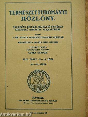 Természettudományi Közlöny 1917. deczember 20.