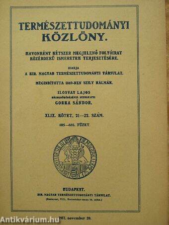 Természettudományi Közlöny 1917. november 20.