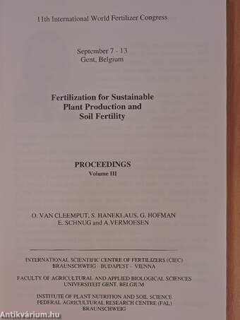 Fertilization for Sustainable Plant Production and Soil Fertility III.