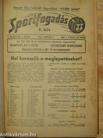 Sportfogadás 1958. január-december