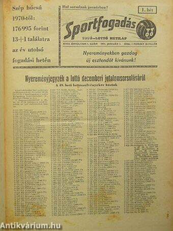 Sportfogadás 1971. január-december