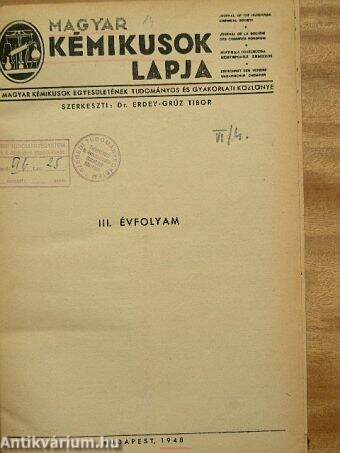 Magyar Kémikusok Lapja 1948. január-december