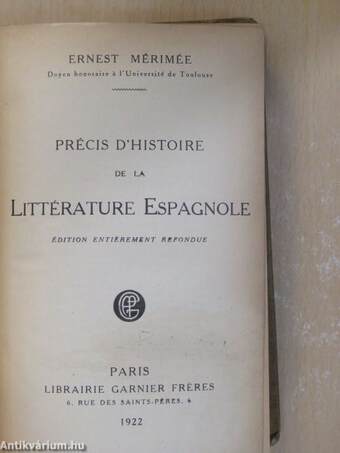 Précis d'Histoire de la Littérature Espagnole