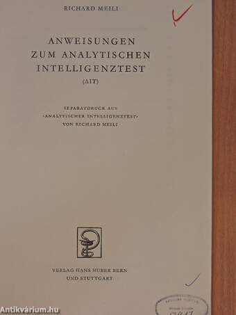 Anweisungen zum Analytischen Intelligenztest (AIT)