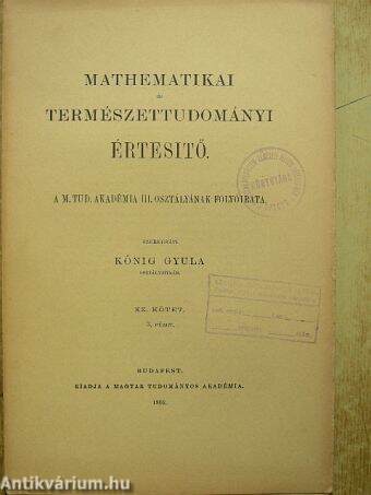 Mathematikai és Természettudományi Értesitő 1902/3.
