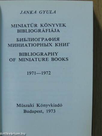 Miniatűr könyvek bibliográfiája 1971-1972 (minikönyv) (számozott)