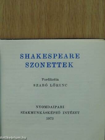 Shakespeare szonettek (minikönyv) (számozott)