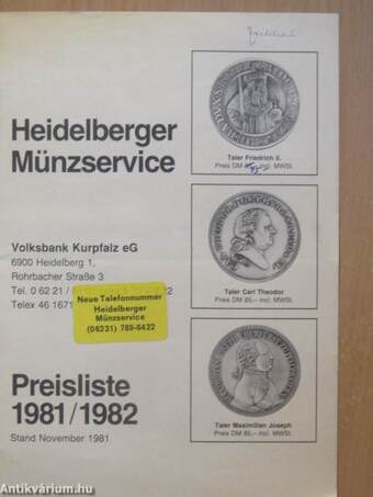 Heidelberger Münzservice - Preisliste 1981/1982