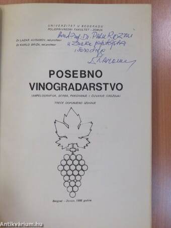 Posebno Vinogradarstvo (dedikált példány)