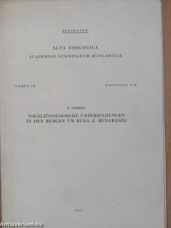 Vogelzönologische Untersuchungen in den Bergen um Buda (I. Budakeszi)