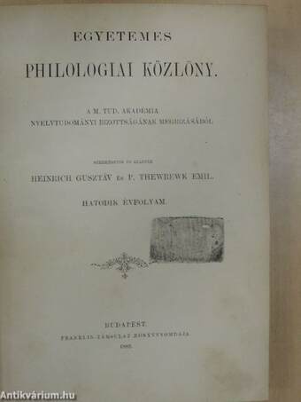 Egyetemes Philologiai Közlöny 1882/1-10.