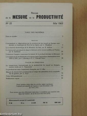 Revue de la Mesure de la Productivité Mai 1963