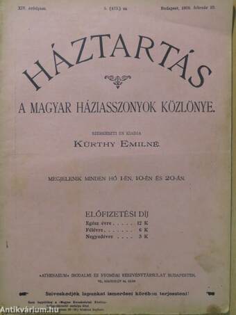 Háztartás 1908-1909. (vegyes számok) (8 db) (rossz állapotú)