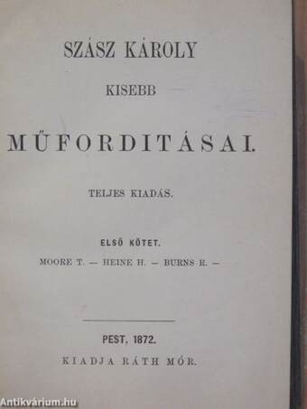 Szász Károly kisebb műforditásai I-III.