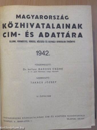 Magyarország közhivatalainak cím- és adattára 1942.