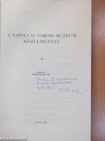 A Tapolcai Városi Múzeum közleményei 1989/1. (dedikált példány)