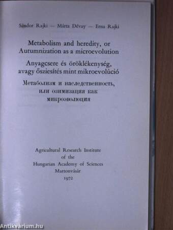 Anyagcsere és öröklékenység (dedikált példány)