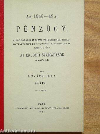 Az 1848-49-ki pénzügy