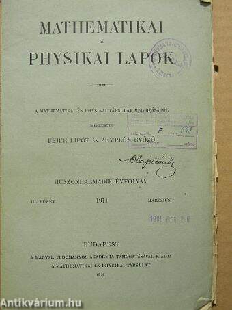 Mathematikai és physikai lapok 1914. márczius