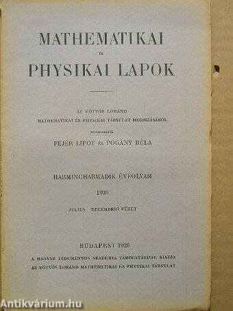 Mathematikai és physikai lapok 1926. julius-december