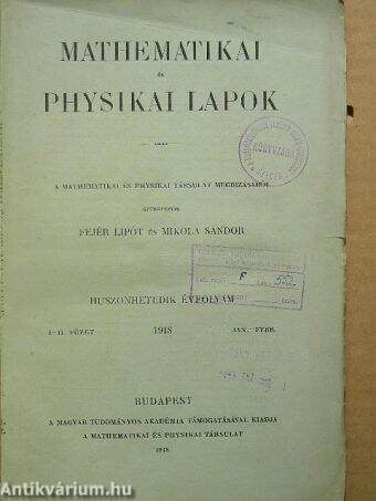 Mathematikai és physikai lapok 1918. jan.-febr.