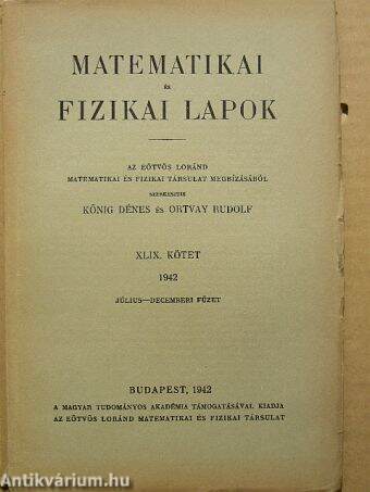 Matematikai és fizikai lapok 1942. július-december